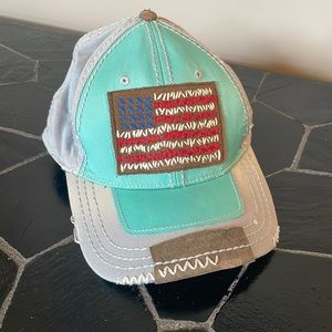 “Rare” True Religion Aqua & Grey Flag hat